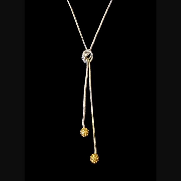 Banana Republic Two Tone Ball Dangle Knotted Y Necklace 31" Long - Picture 10 of 12
